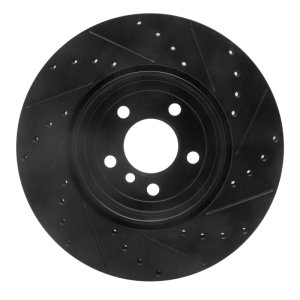 BMW 535I GT Brake Rotor (1) - Rear Left - R1 Concepts - Drilled & Slotted - Black - `10-`19